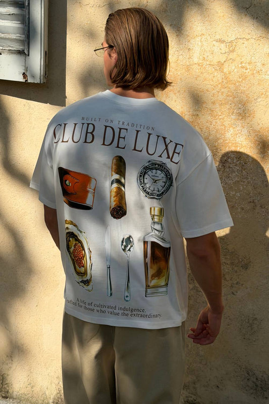 Men's Club De Luxe Oversized T-Shirt | Ecru | Size Medium | BOOHOOMAN