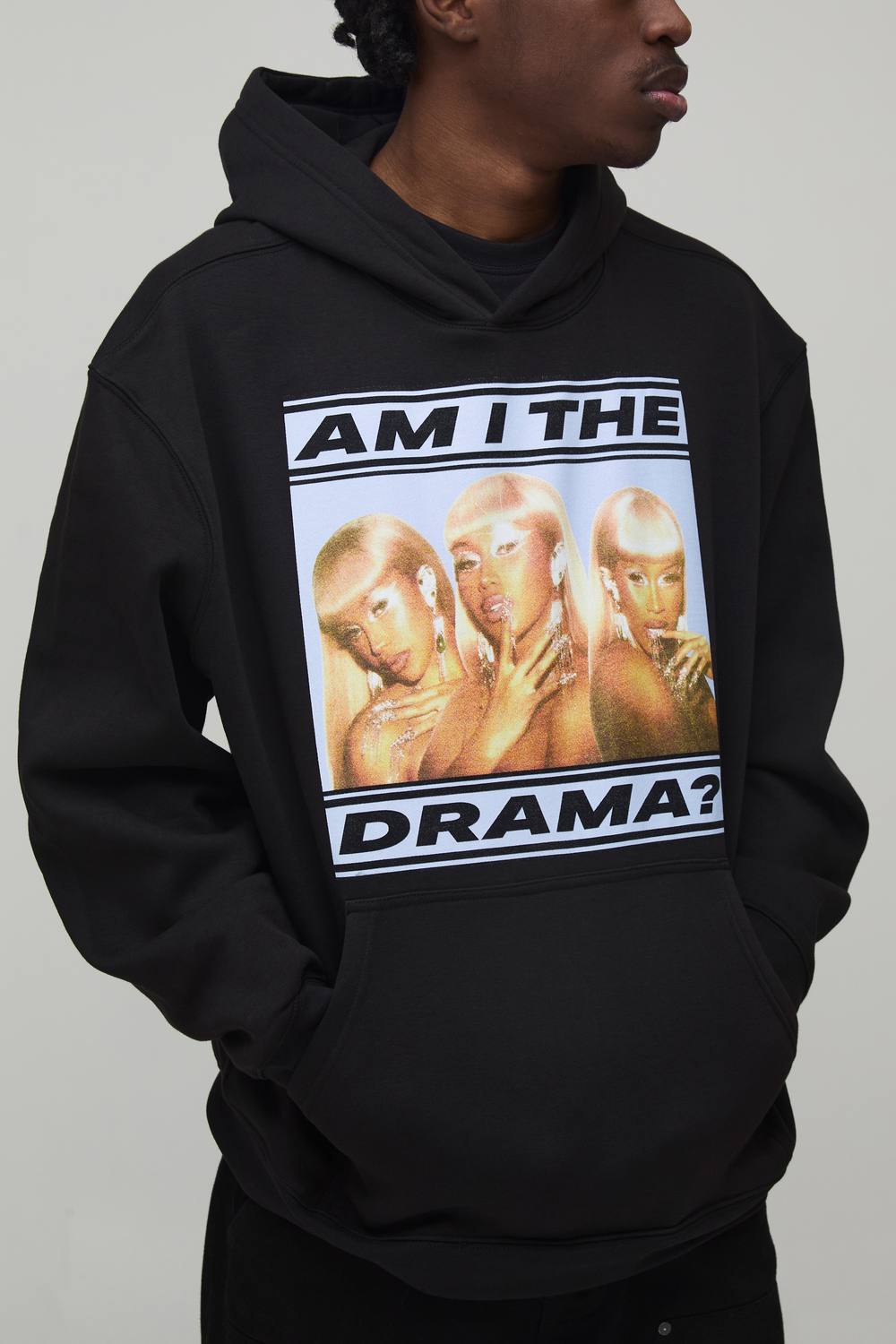 Cardi B Oversized License Print Hoodie | Black | Size Medium
