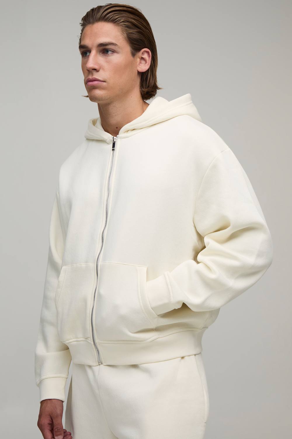 Boxy Zip Through Hoodie | Ecru | Size Medium