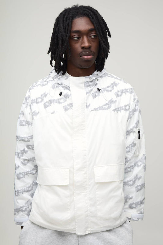 Oversized Reflective Printed Hooded Cagoule | White | Size Medium