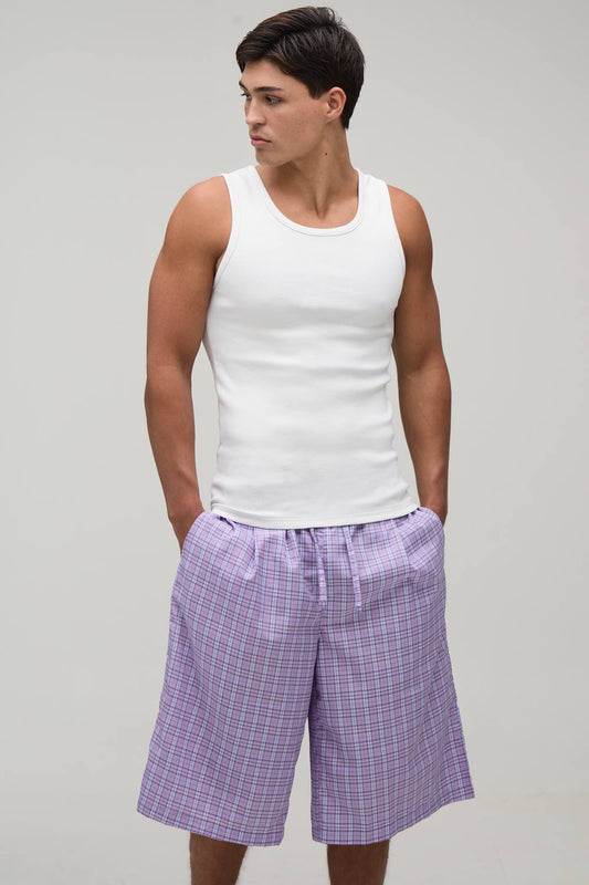 Ribbed Muscle Fit Vest & Jort Lounge Set | Pink | Size Medium