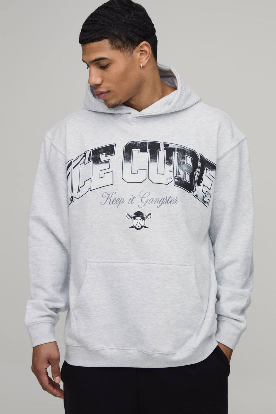 Ice Cube Oversized License Print Hoody | Grey Marl | Size Medium