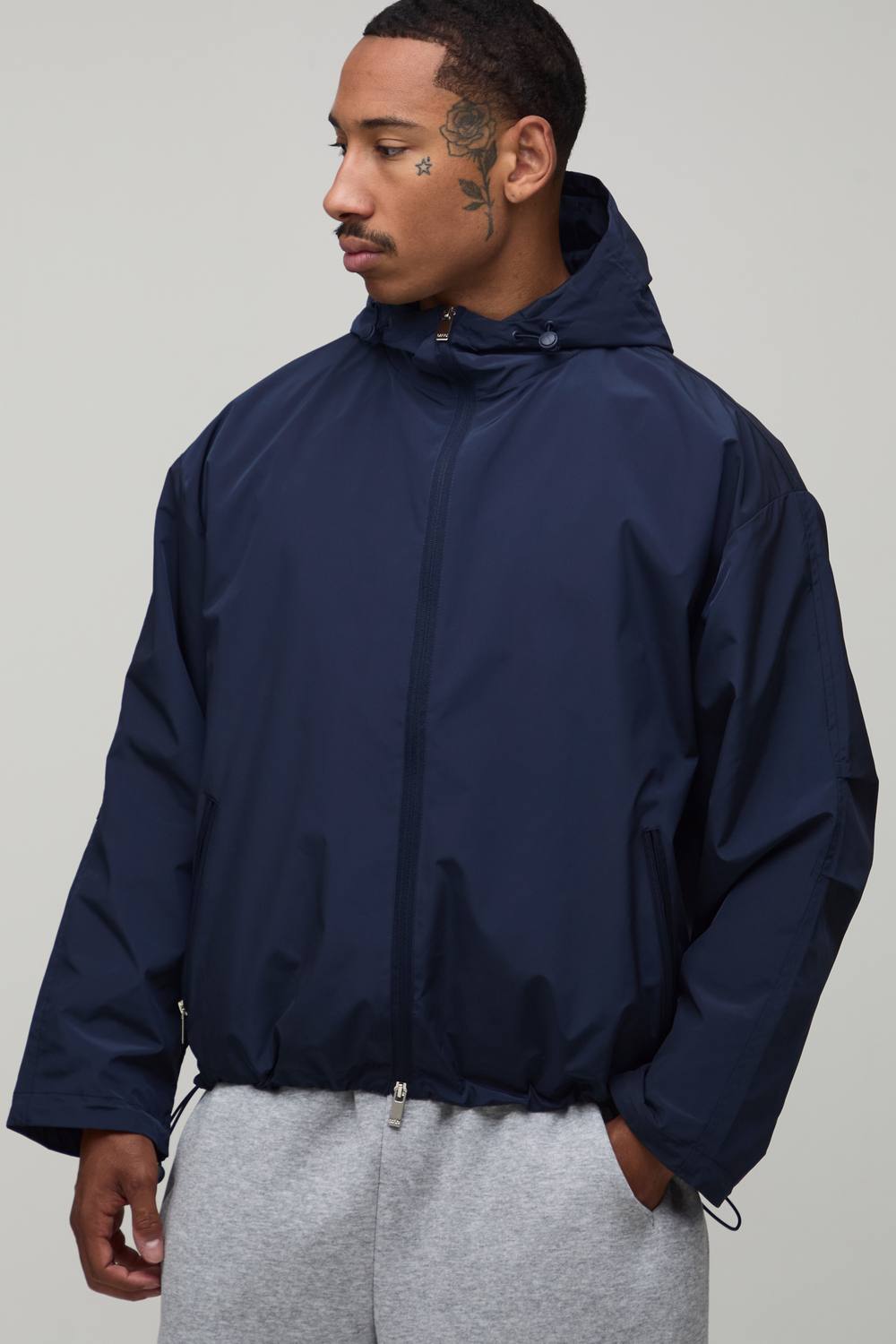 Oversized Hooded Toggle Cagoule | Navy | Size Medium