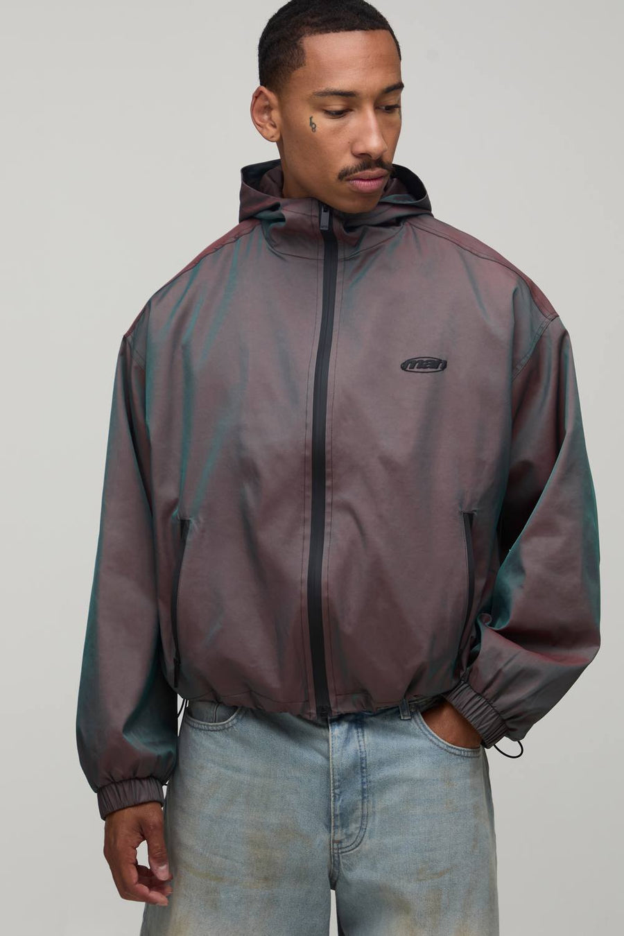 Cropped Fit Two Tone Fabric Hooded Cagoule | Size Medium
