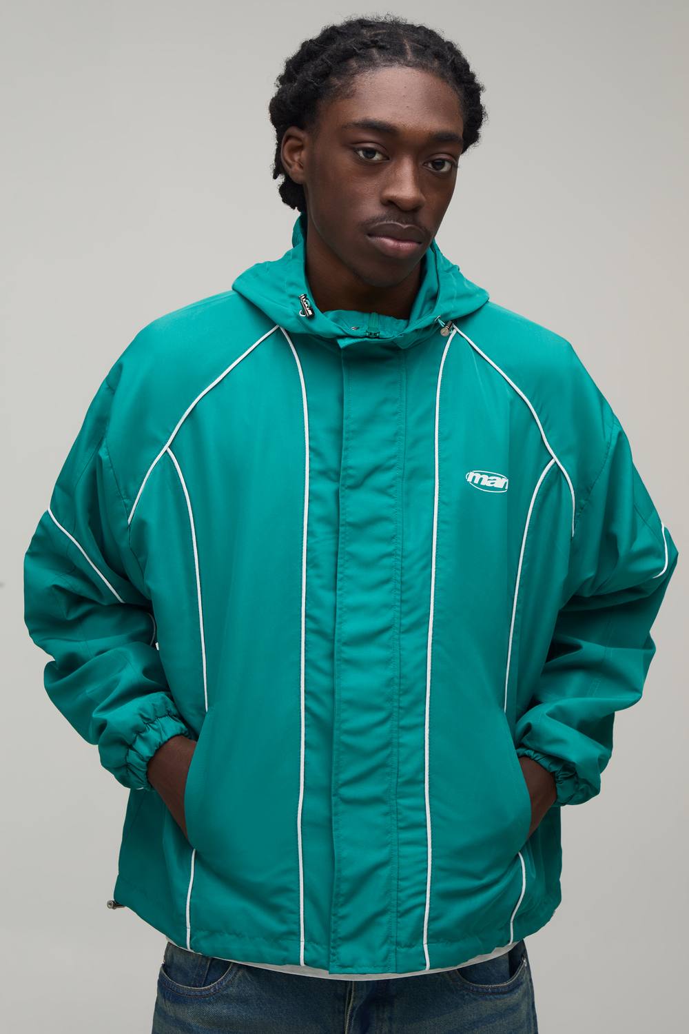 Regular Fit Piping Hooded Cagoule | Forest | Size XS