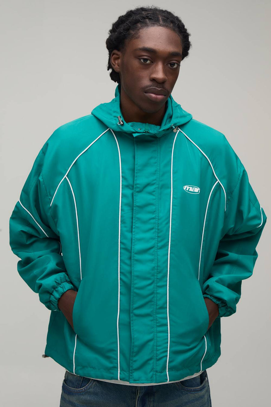 Regular Fit Piping Hooded Cagoule | Forest | Size XS