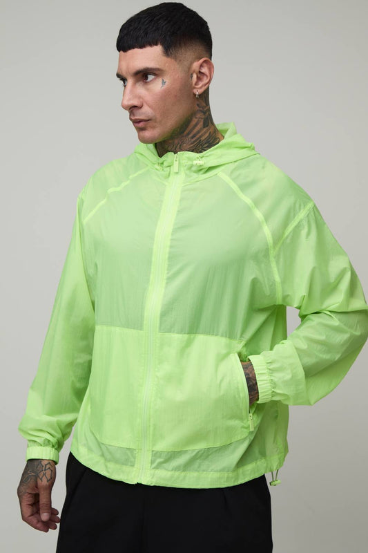 Tall Oversized Boxy Glow In The Dark Hooded Toggle Cagoule | Lime | Size Medium