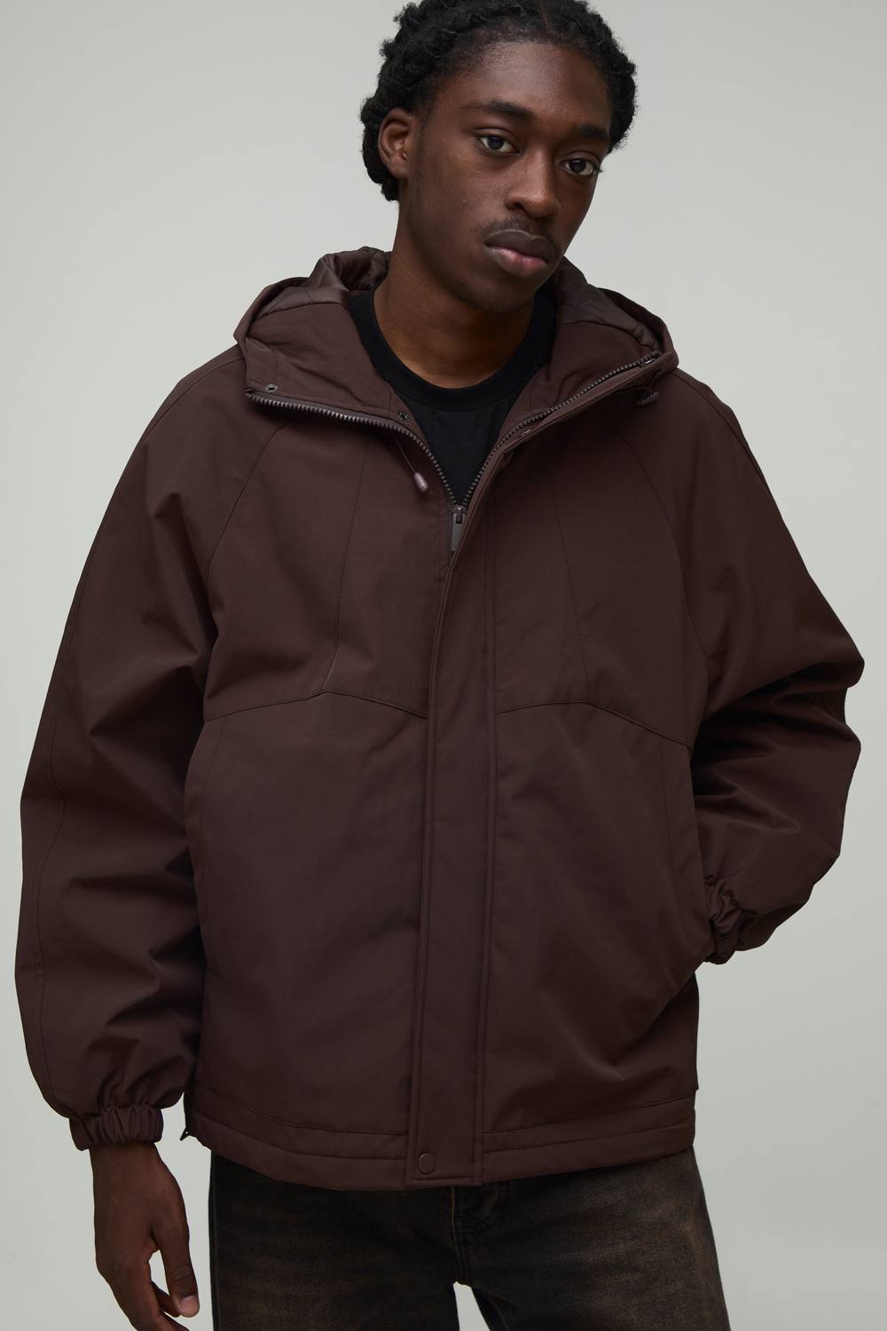 Regular Fit Crinkle Nylon Hooded Cagoule | Chocolate | Size Medium