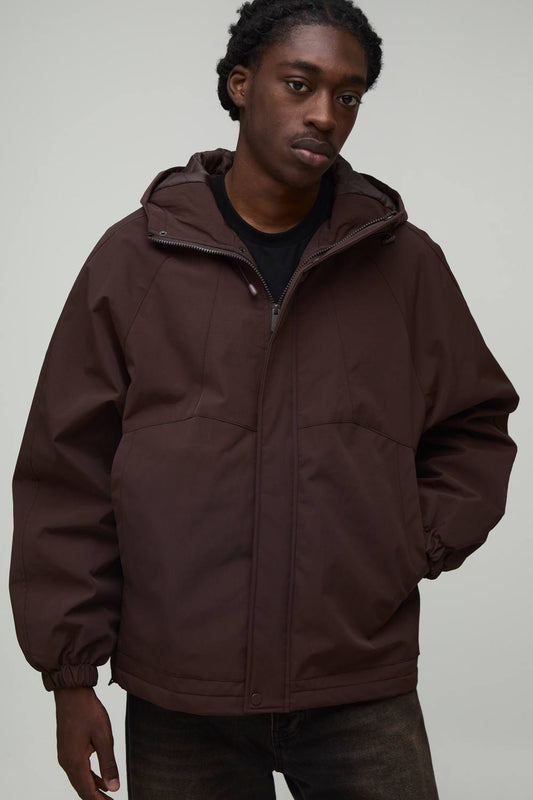 Regular Fit Crinkle Nylon Hooded Cagoule | Chocolate | Size Medium
