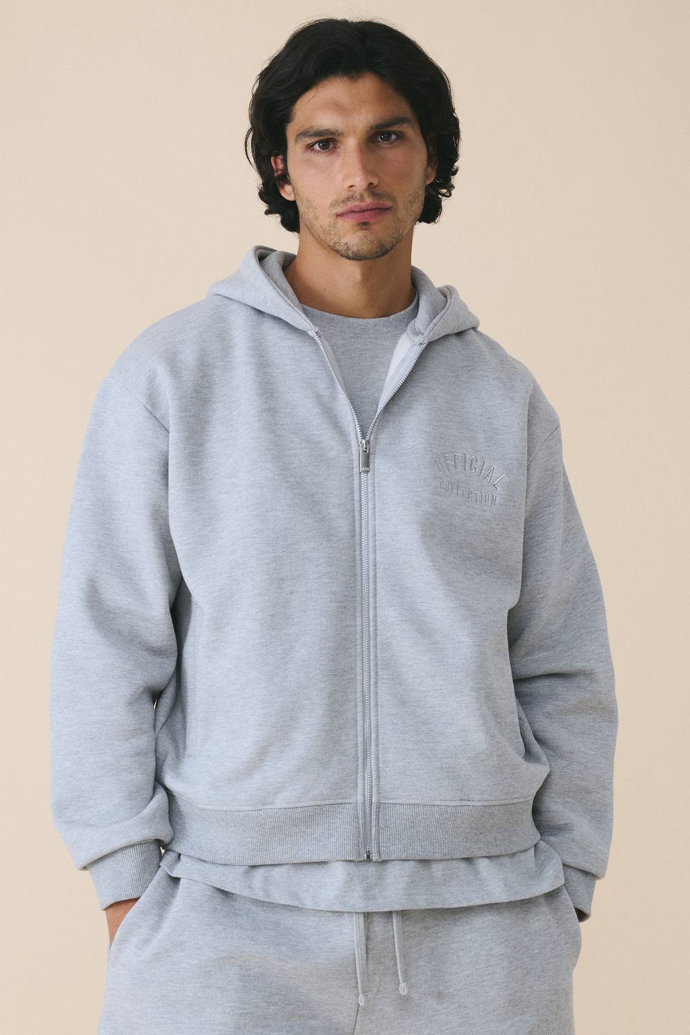 500 GSM Heavyweight Essential Embroidered Boxy Zip Through Hoodie | Grey | Size Medium