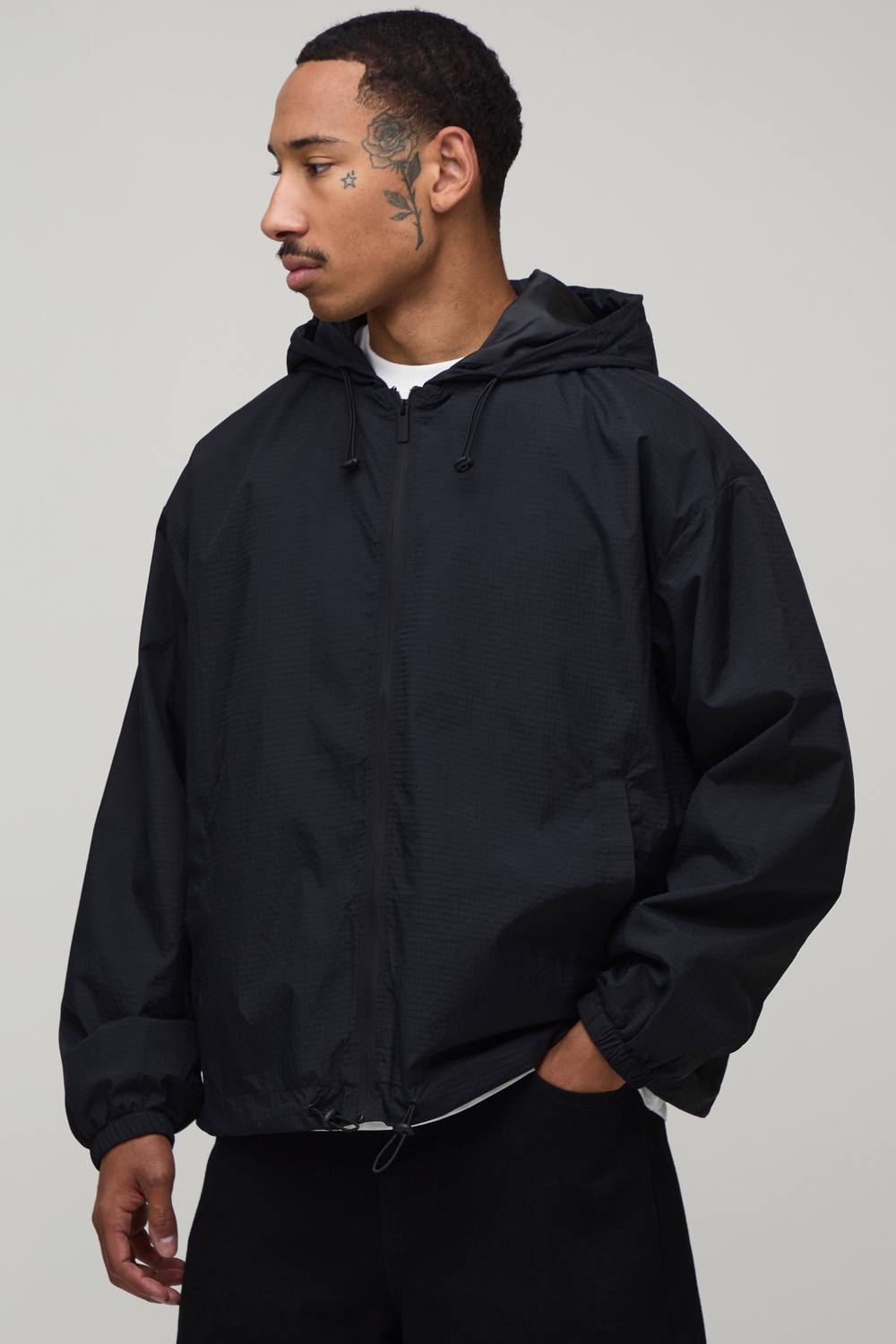 Regular Fit Ripstop Cagoule | Black | Size Medium