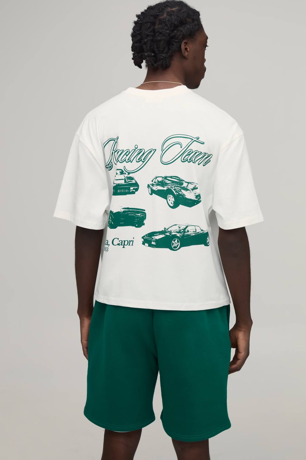 Men's Oversized Boxy Italia Capri T-Shirt & Baggy Short Set | Forest | Size Medium | BOOHOOMAN