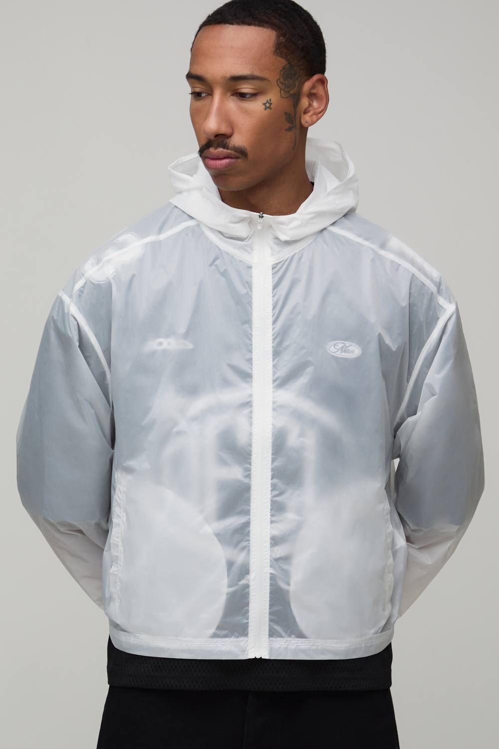 Oversized Translucent Ripstop Sports Cagoule | White | Size Medium