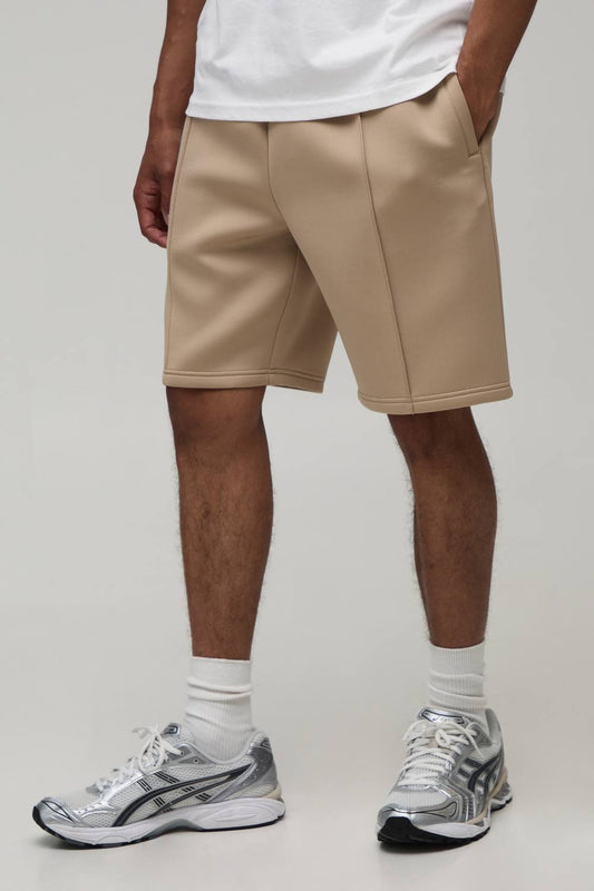 Men's Slim Pintuck Shorts | Taupe | Size Medium | BOOHOOMAN