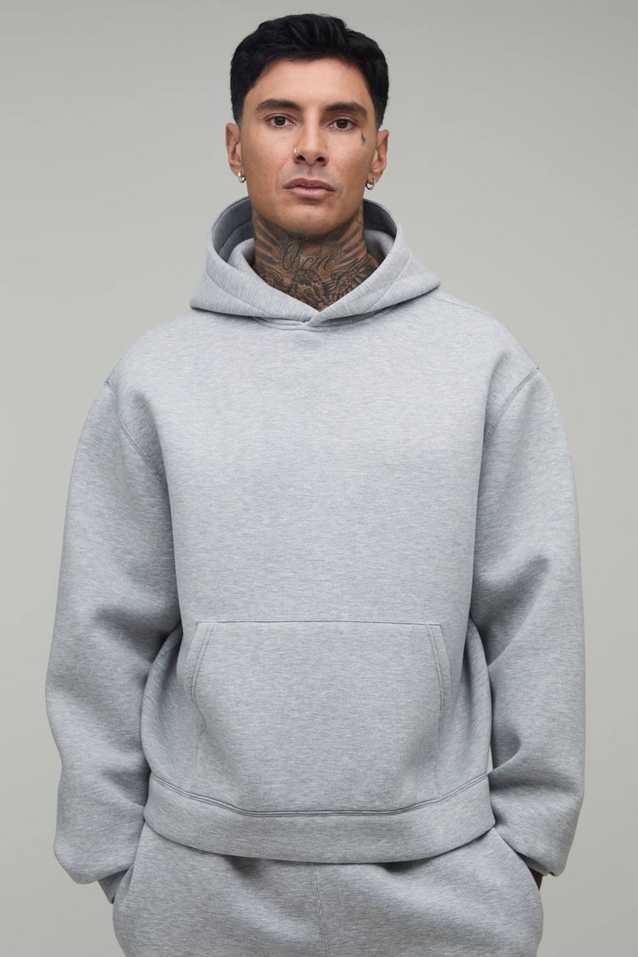 Tall Oversized Boxy Scuba Hoodie | Grey Marl | Size Medium