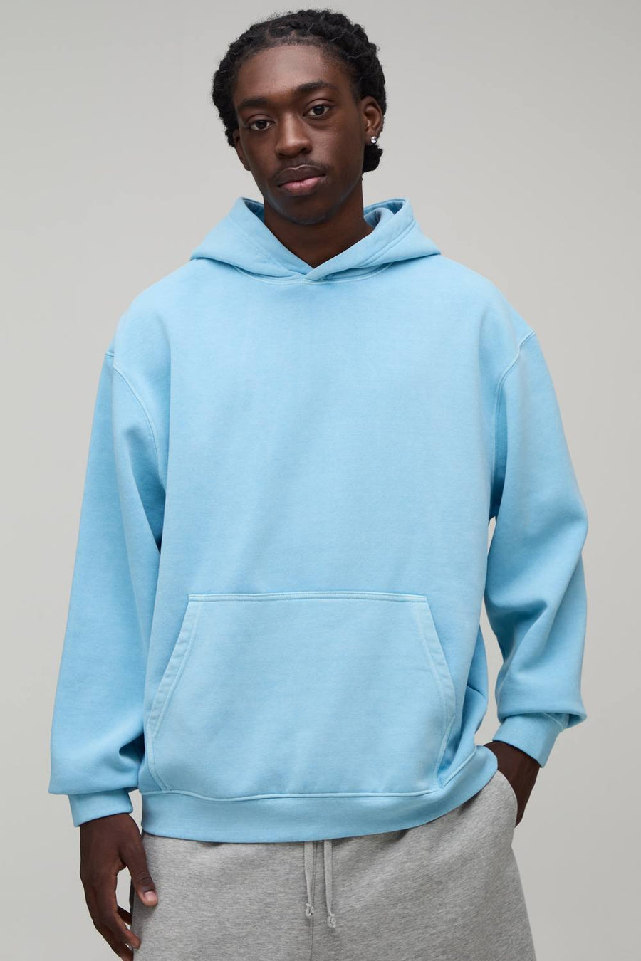 Oversized Over The Head Washed Hoodie | Light Blue | Size Medium