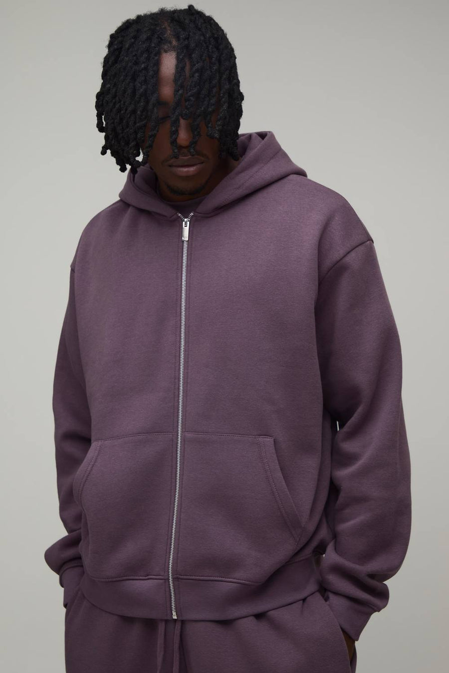 Tall Essential Oversized Boxy Zip Through Hoodie | Mauve | Size Medium