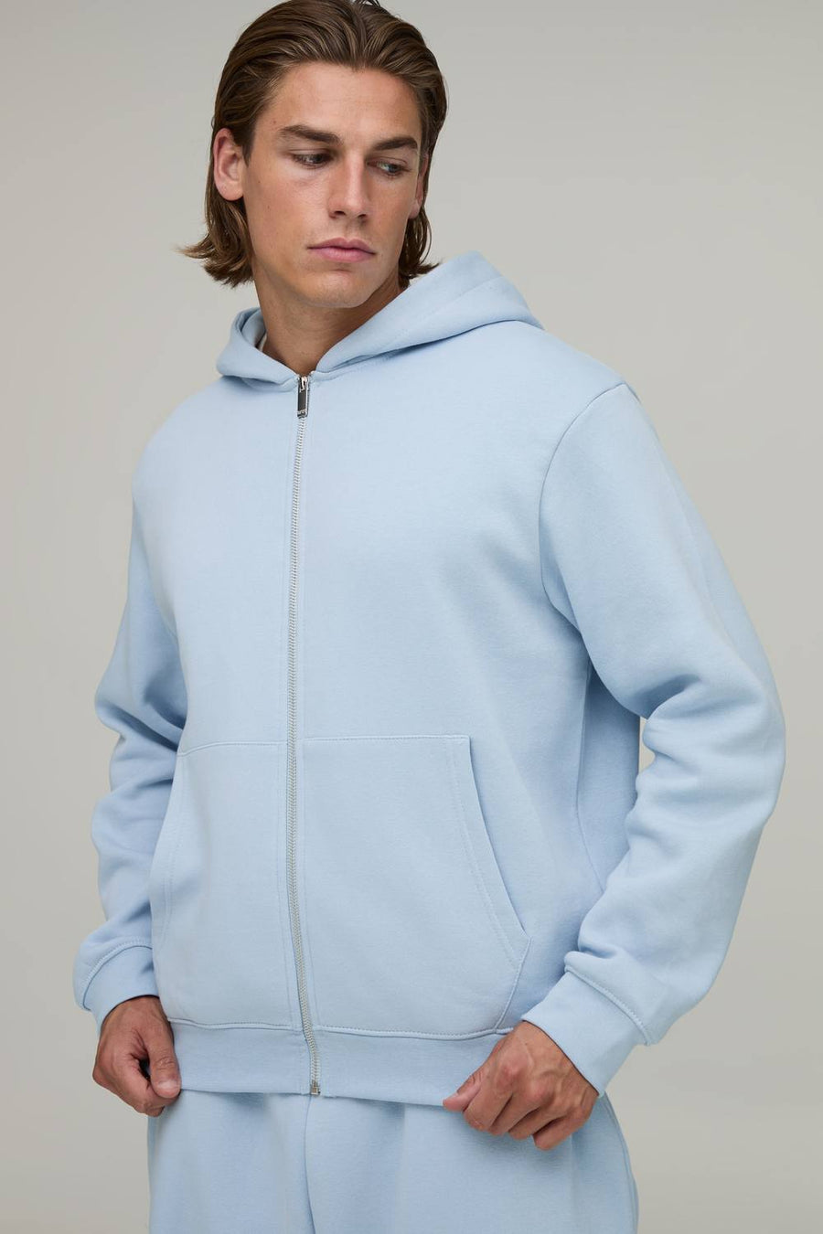 Essential Regular Fit Zip Through Hoodie | Light Blue | Size Medium