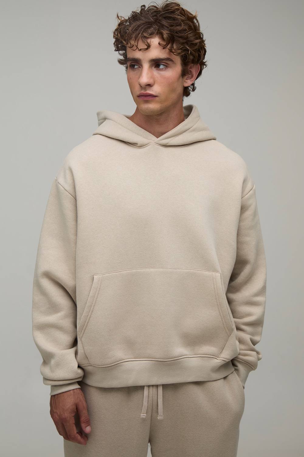 Essential Oversized Boxy Over The Head Hoodie | Stone | Size Medium