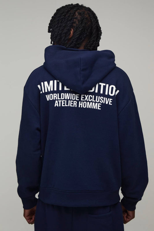 Tall Oversized Boxy Limited Edition Zip Through Hoodie | Navy | Size Medium