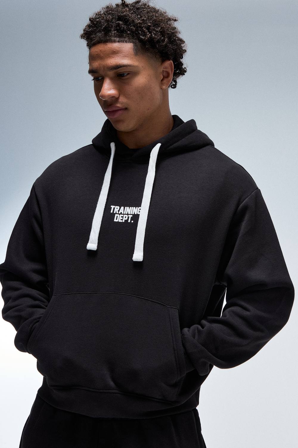 Training Dept Oversized Boxy Contrast Drawcord Hoodie | Black | Size Medium