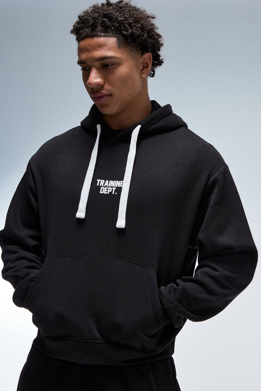 Training Dept Oversized Boxy Contrast Drawcord Hoodie | Black | Size Medium