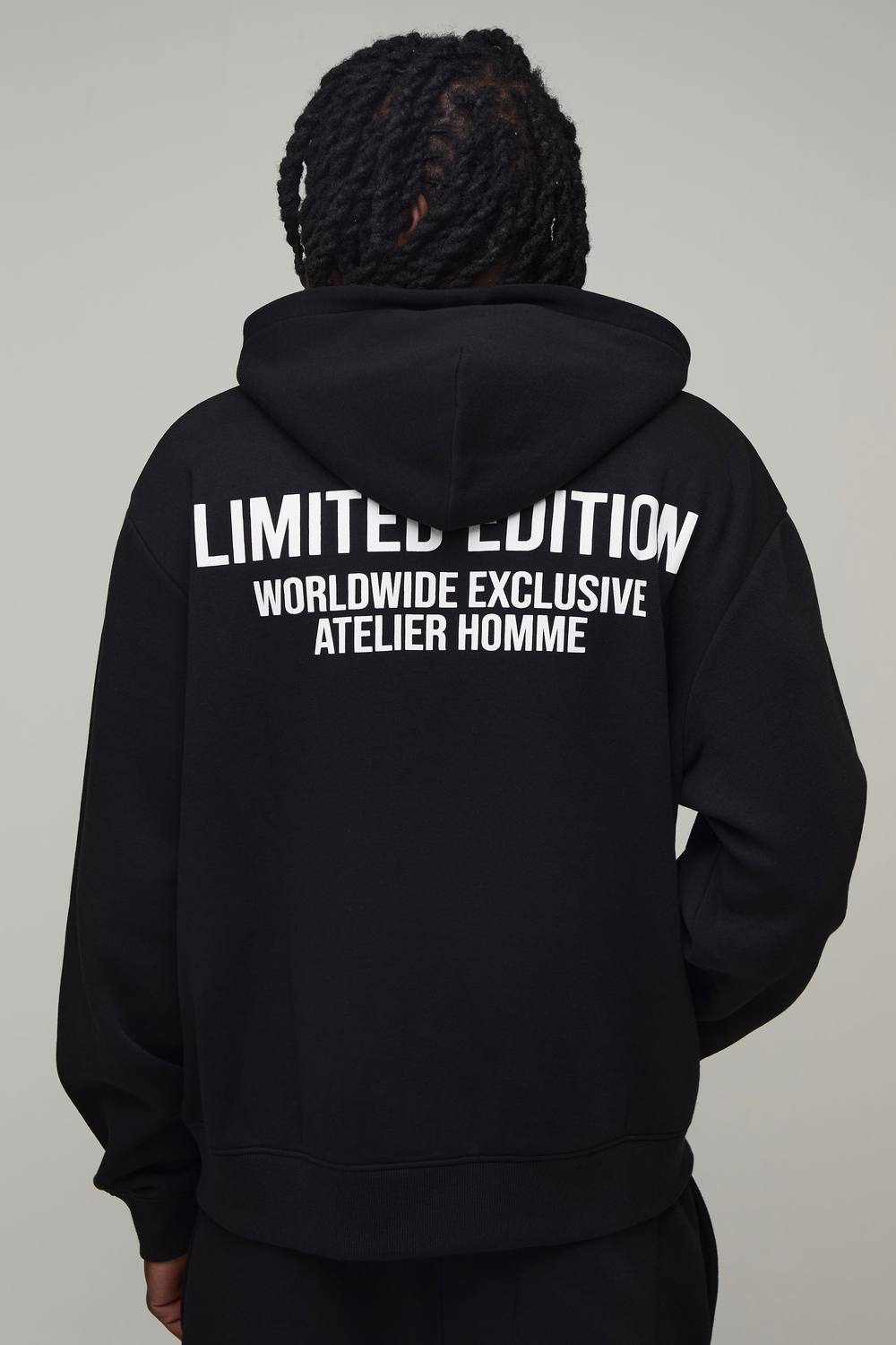 Tall Oversized Boxy Limited Edition Washed Zip Through Hoodie | Black | Size Medium