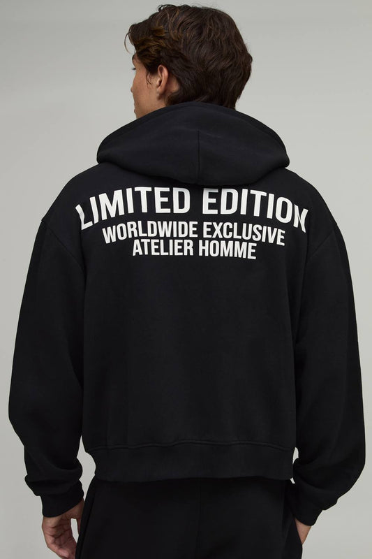 Oversized Boxy Limited Edition Zip Through Hoodie | Black | Size Large