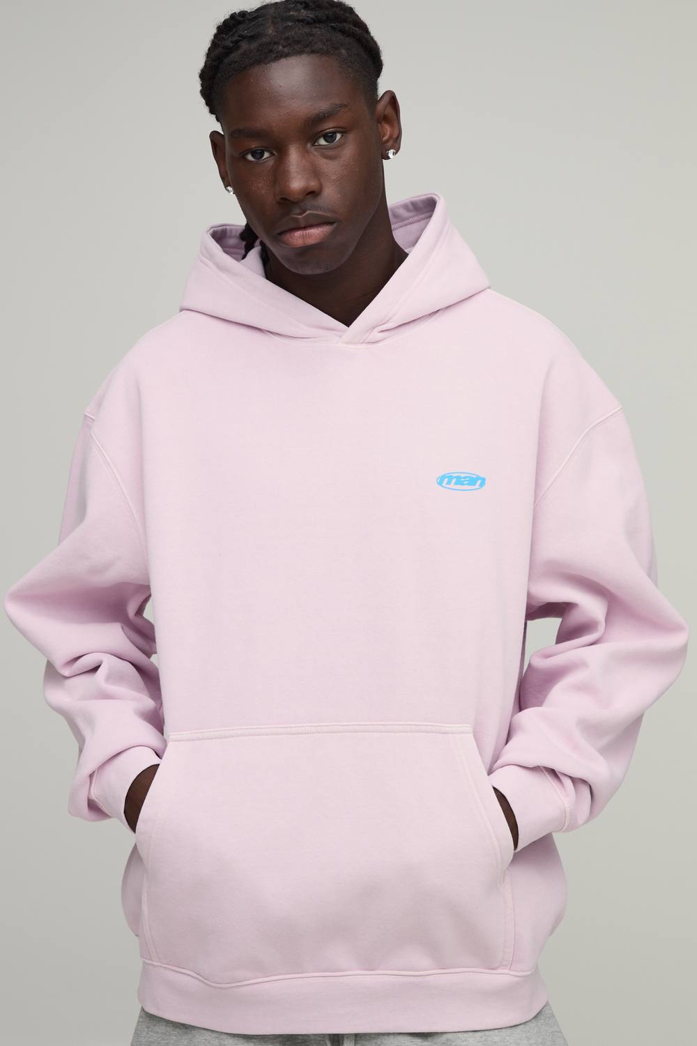 Oversized Man Sport Washed Over the Head Hoodie | Light Pink | Size Medium