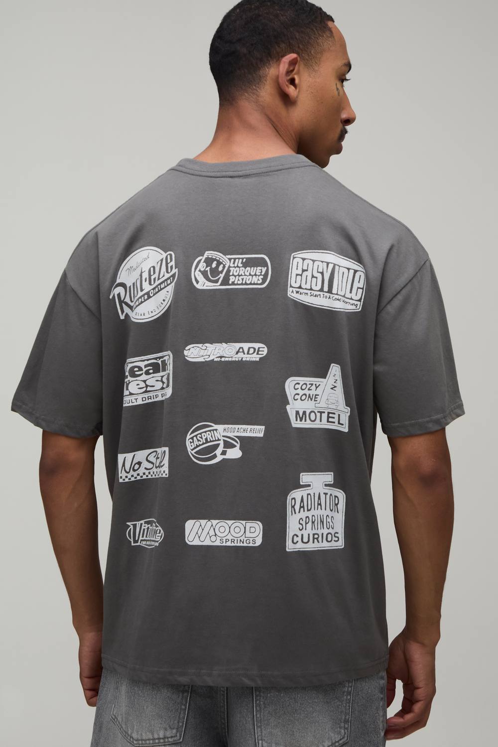 Men's Oversized Disney Cars License Printed T-Shirt | Charcoal | Size Small | BOOHOOMAN