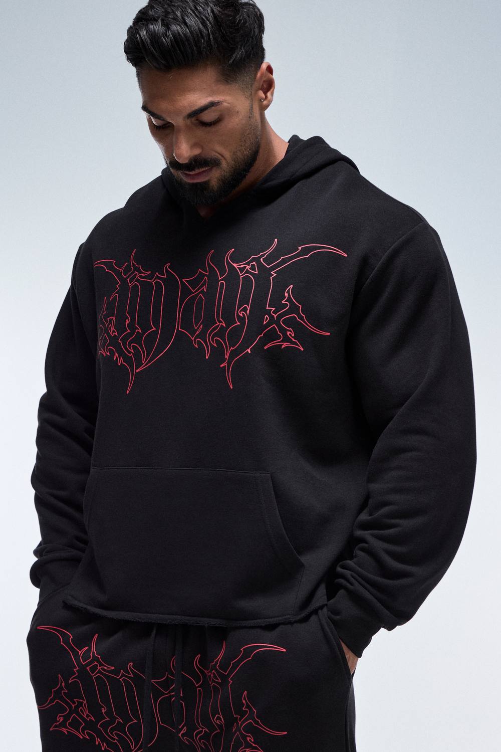Man Active Boxy V-Neck Hoodie | Black | Size Medium