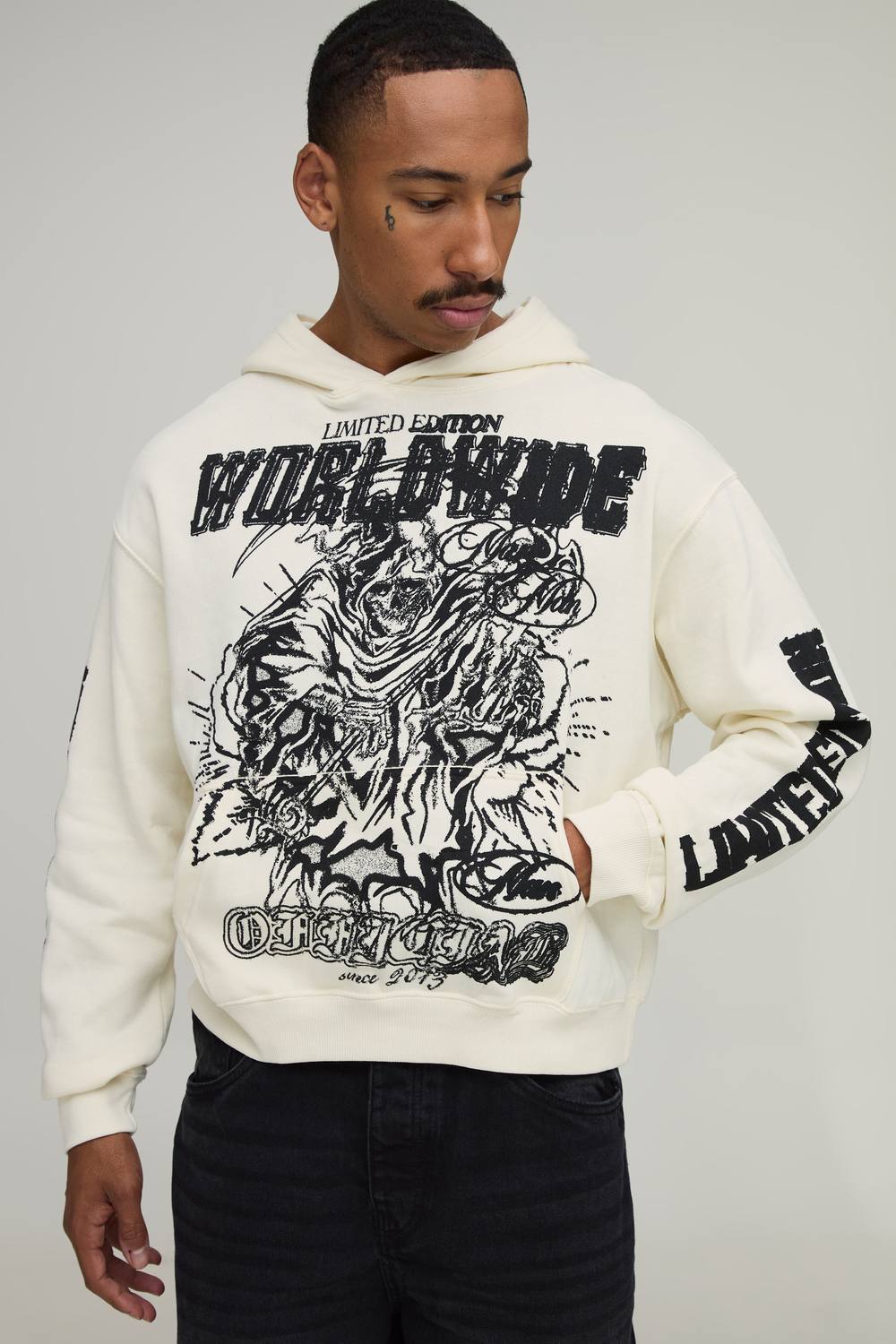 Ecru Oversized Boxy Limited Edition Reaper Print Hoodie | Size Medium