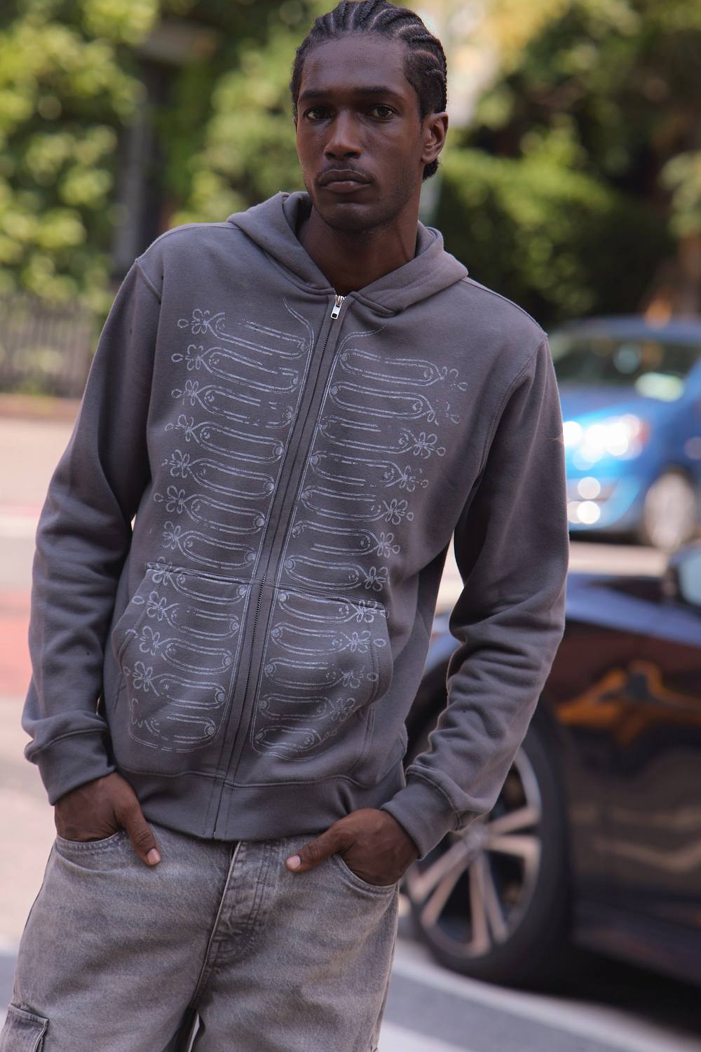 Charcoal Regular Napoleon Print Zip Through Hoodie | Size Medium