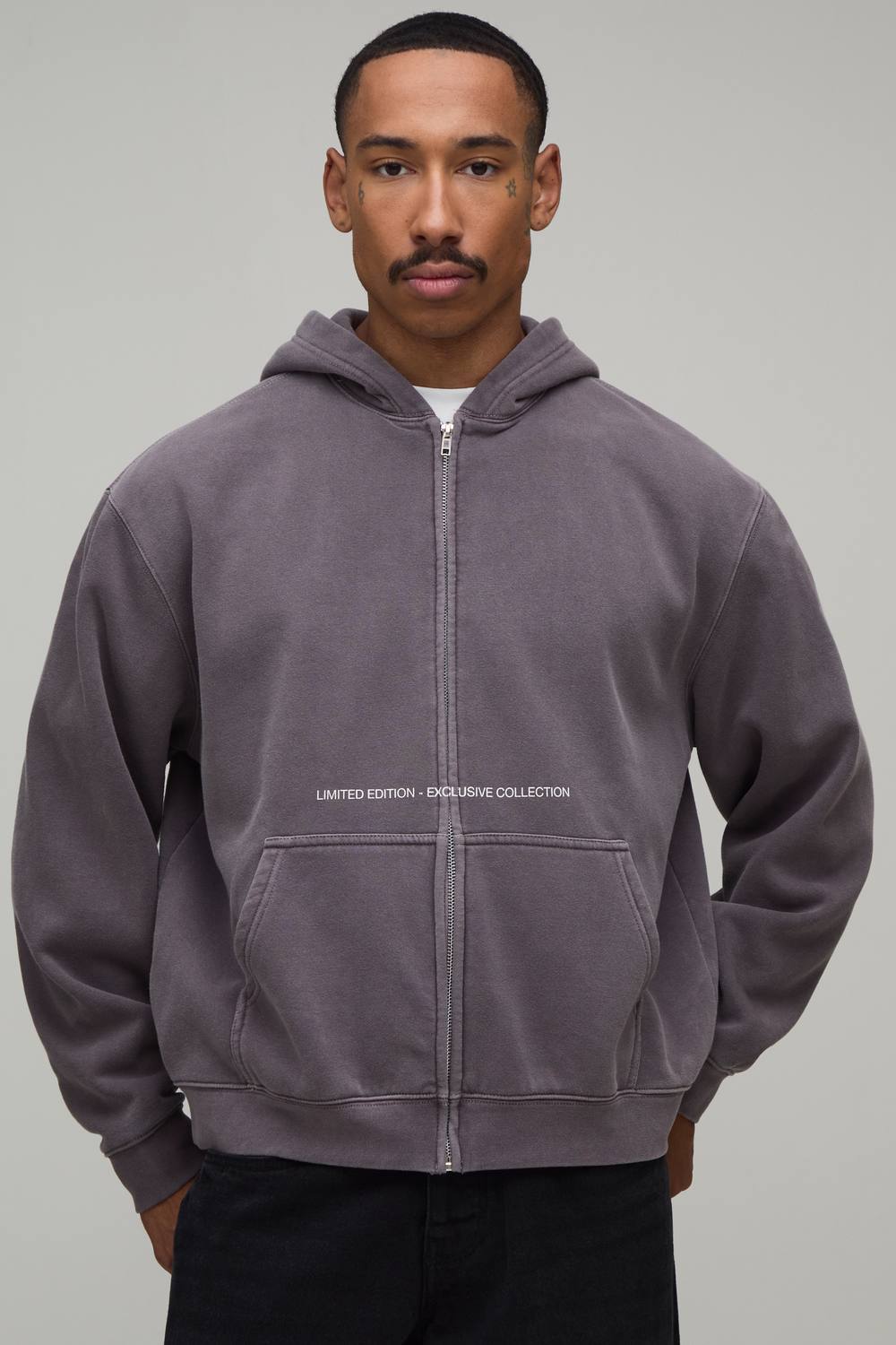 Oversized Boxy Limited Edition Washed Zip Through Hoodie | Washed Purple | Size Medium