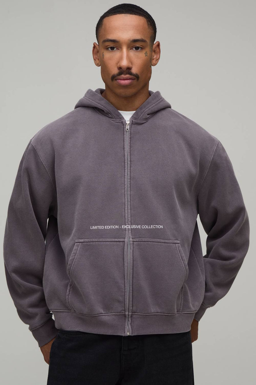 Oversized Boxy Limited Edition Washed Zip Through Hoodie | Washed Purple | Size Medium