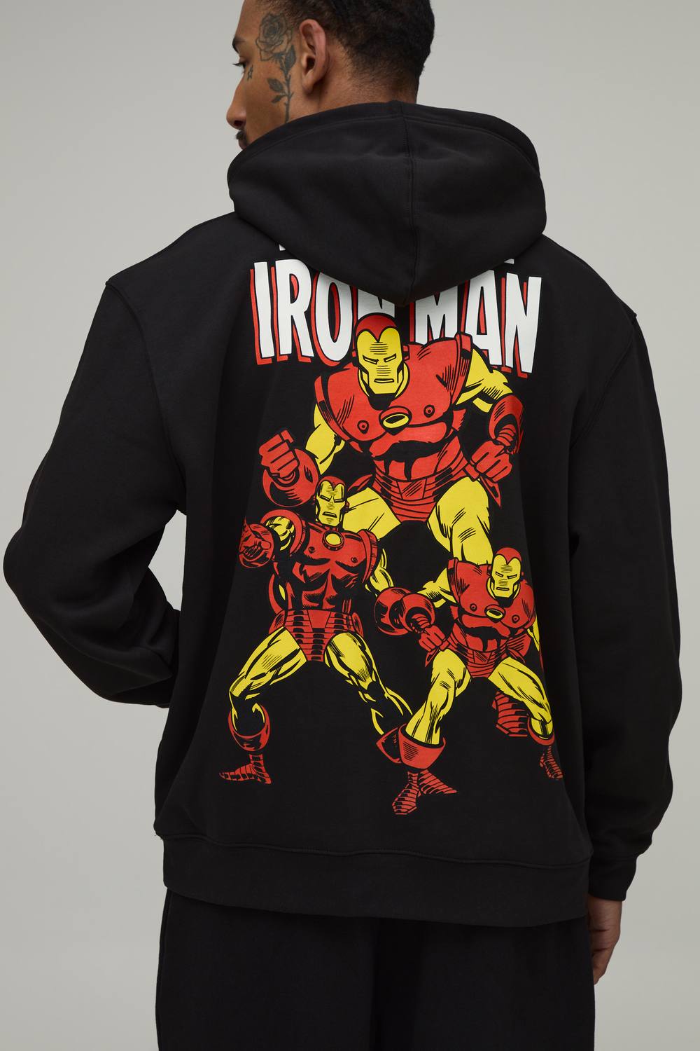 Oversized Iron Man Print License Hoodie | Black | Size Medium