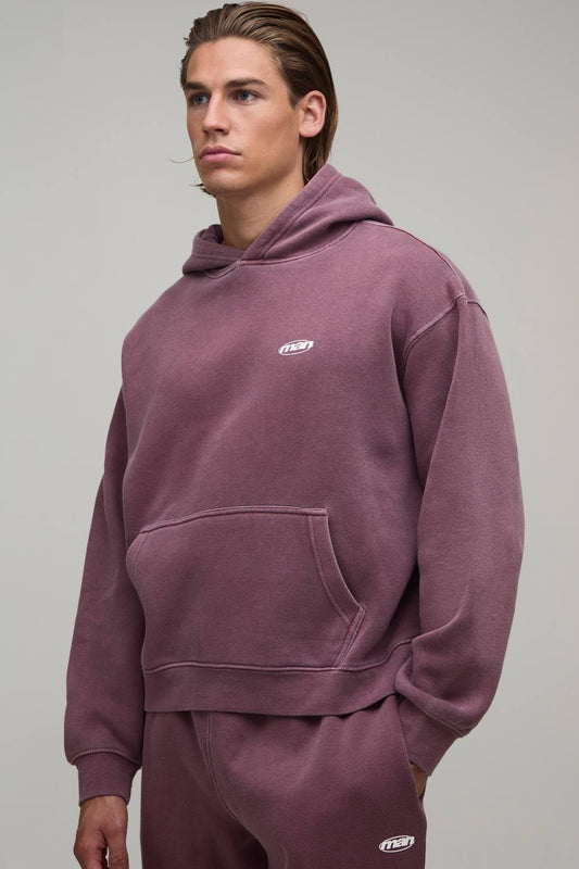 Oversized Man Sport Washed Hoodie | Red | Size Medium