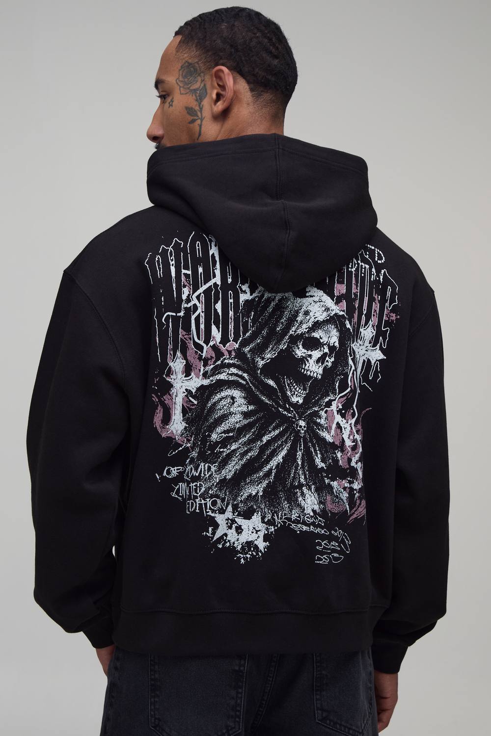 Oversized Boxy Worldwide Gothic Graphic Hoodie | Black | Size Medium