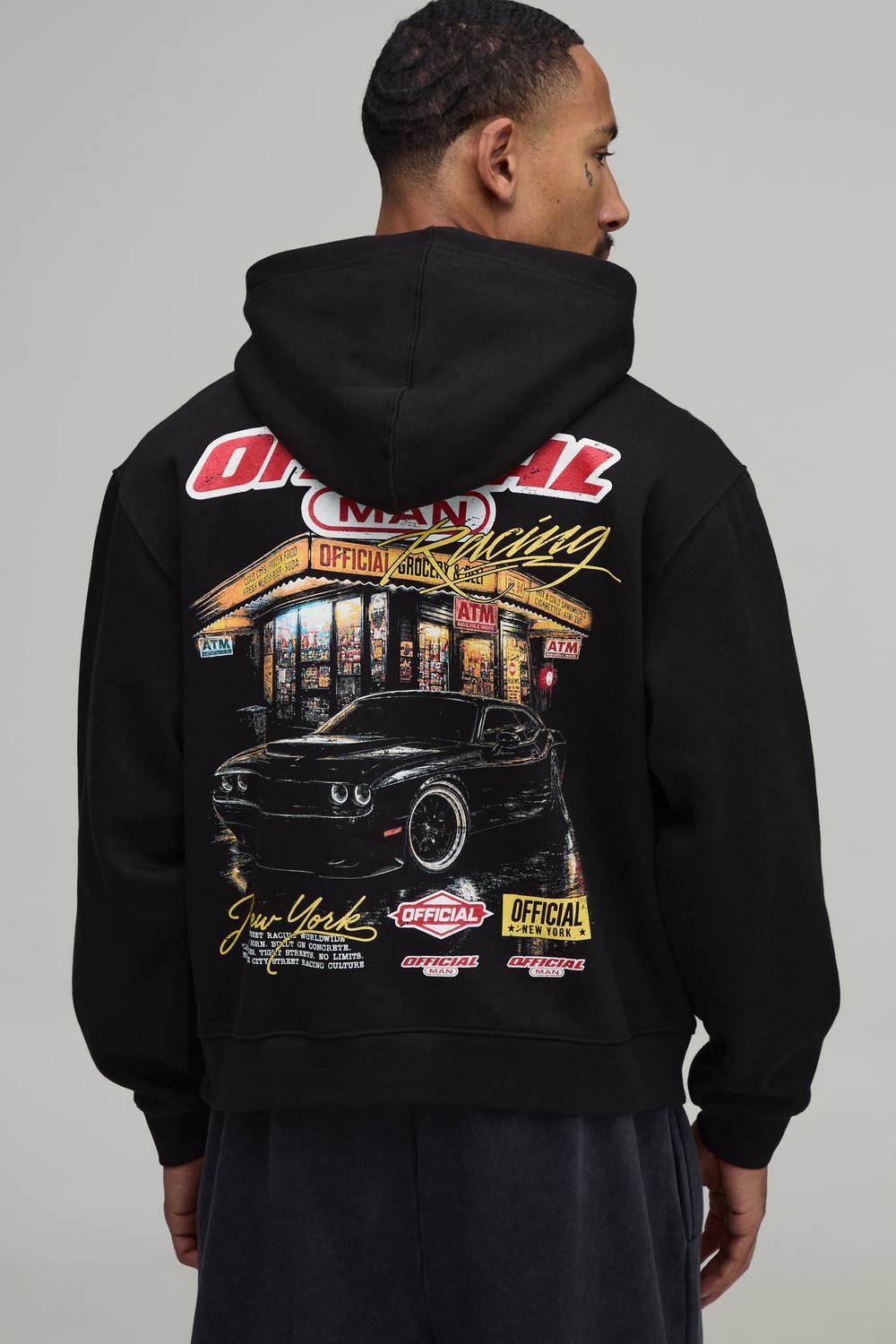 Oversized Boxy Official Moto Graphic Hoodie | Black | Size Medium