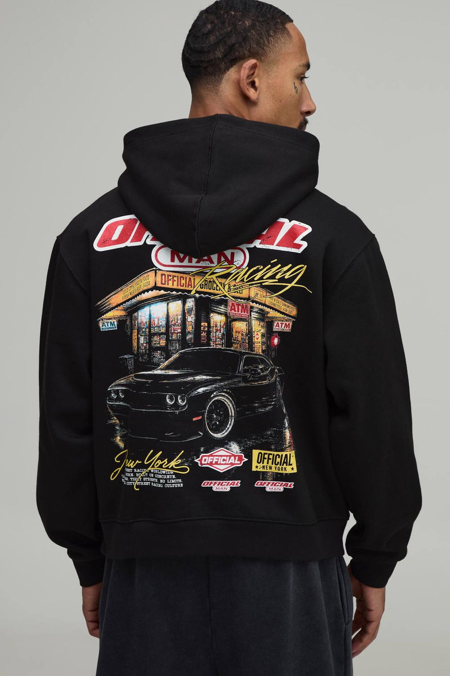 Oversized Boxy Official Moto Graphic Hoodie | Black | Size Medium