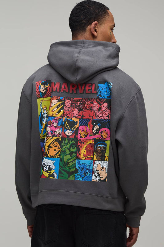 Oversized Marvel Comic License Print Hoodie | Charcoal | Size Medium