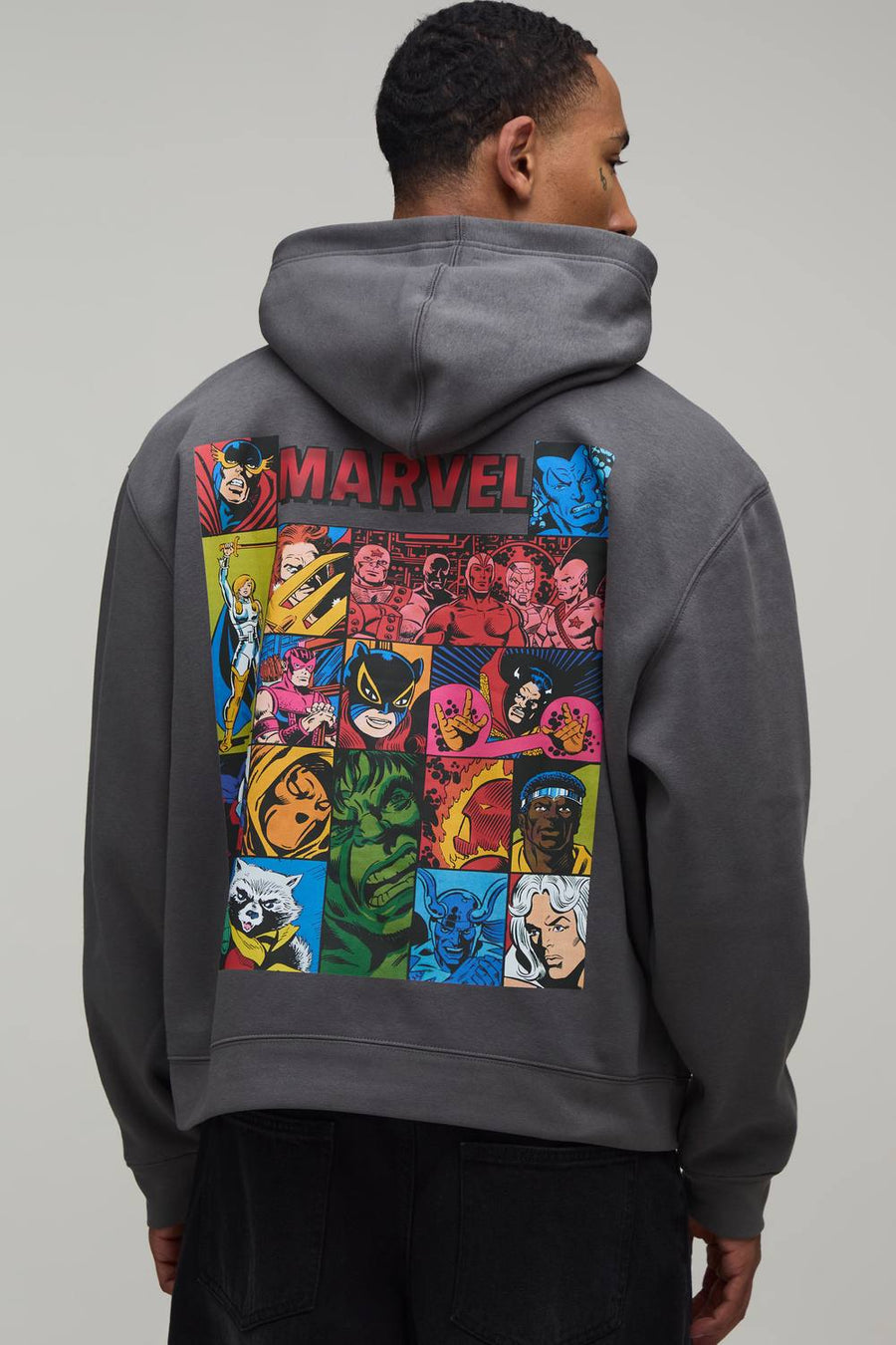 Oversized Marvel Comic License Print Hoodie | Charcoal | Size Medium