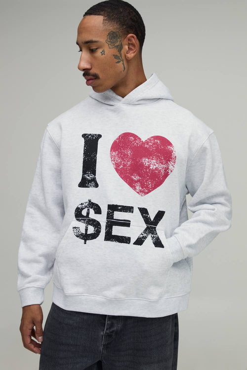 Ash Grey Oversized Slogan Print Hoodie | Size Medium