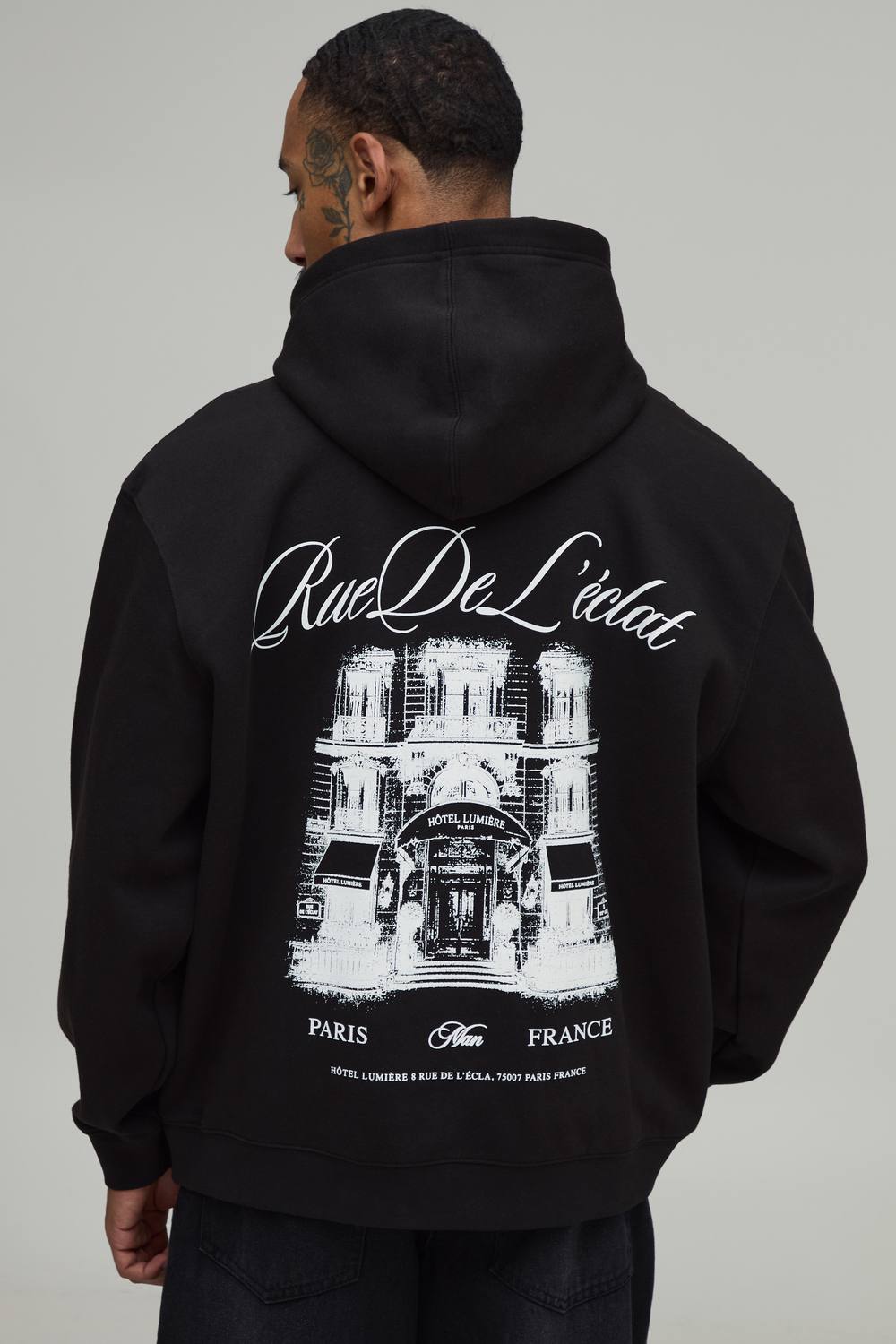 Black Oversized Paris Graphic Hoodie | Size Medium