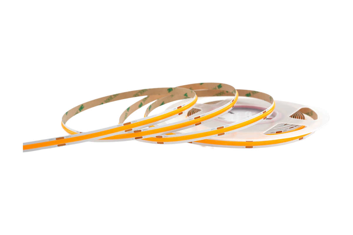 COB LED Streifen 8 mm – 480 LEDs/m, 24V, 10W/m, 825 lm/m, 5m – Orange, IP33, punktfrei