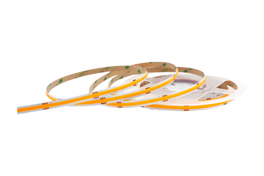 COB LED Streifen 8 mm – 480 LEDs/m, 24V, 10W/m, 825 lm/m, 5m – Orange, IP33, punktfrei