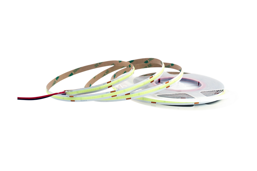 COB LED Streifen 8 mm – 480 LEDs/m, 24V, 10W/m, 925 lm/m, 5m – Hellblau, IP33, punktfrei