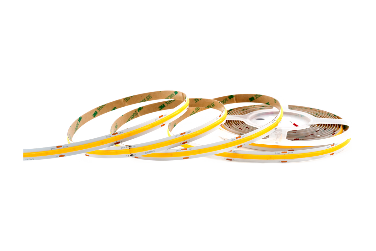 COB LED Streifen 10 mm – 528 LEDs/m, 24V, 14W/m, 1400 lm/m, 5m – Kaltweiß 6000K CRI>90, IP33, punktfrei