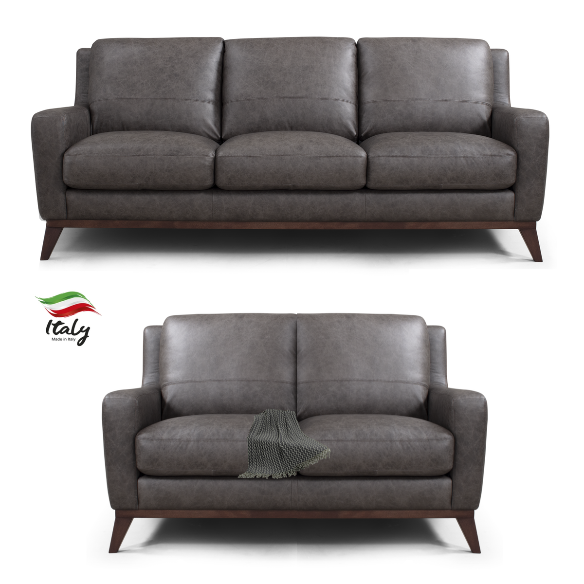 Cody Grey Italian Leather 3 Seater & 2 Seater Sofa Set - Fast Delivery 7 - 14 Days