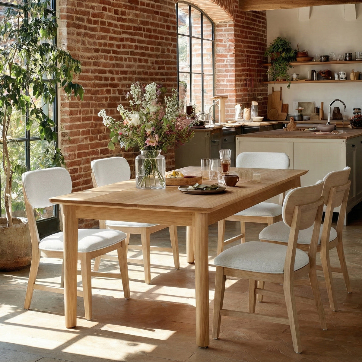 COLAMY PURA Solid Wood Dining Chair with OEKO-TEX® Fabric - Natural / Set of 2